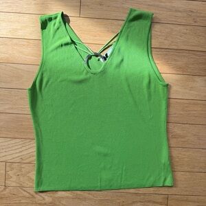 Y2K Lime Green Ring Detail Tank Top | K Studio Stretch Knit | 90s Minimalist